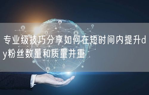 专业级技巧分享如何在短时间内提升dy粉丝数量和质量并重